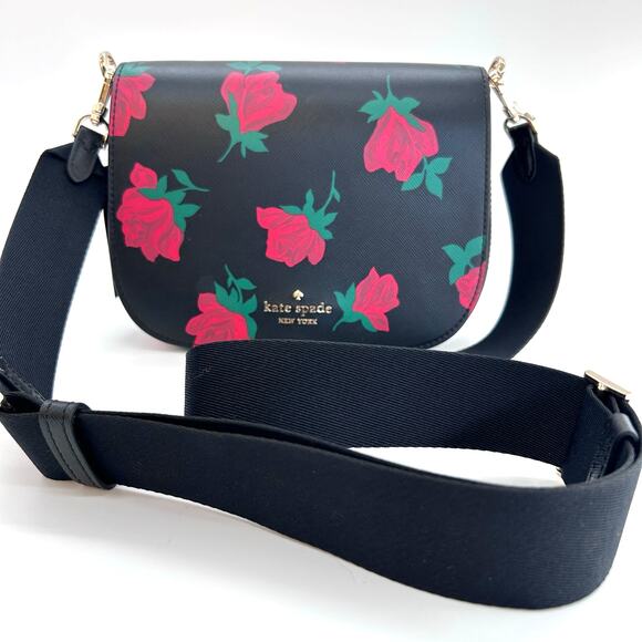 NWT Kate Spade Madison Rose Toss Printed Saddle Crossbody Bag MSRP $349 KE533 - Picture 1 of 11